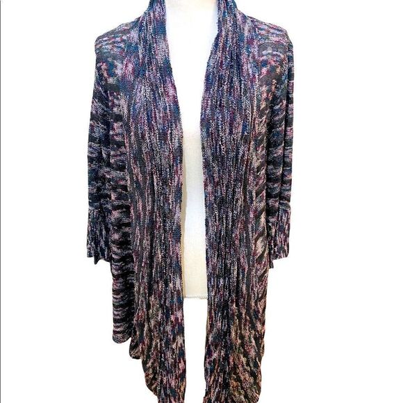 Ball of Cotton Handloomed in USA variegated yarn draped bell sleeve cardigan - Picture 2 of 13